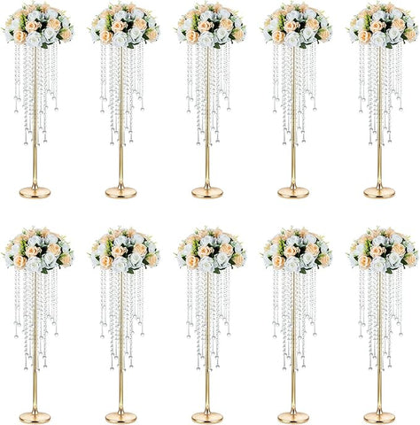 NUPTIO Gold Vases for Weddings - 10 Pcs 29.5in Tall Crystal Flower Stand Centerpieces