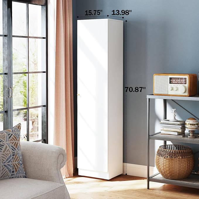 5 Tier Metal Curio Cabinets, Modern Bookshelf Cabinet with 4 Adjustable Shelves, Cabinet Display Case for Home Office, Living Room, Pantry (Black) (White, 15.7" W-Metal Door)