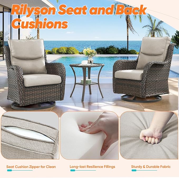 Patio Cushions for Outdoor Furniture - 22×24 Inches High Back and Deep Seating Outdoor Cushion for Patio Chairs Sofa Couch Loveseat Water Resistant(Beige/2 Set/Smile)