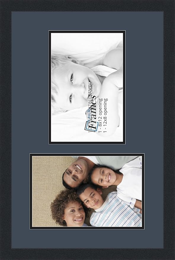 ArtToFrames Collage Photo Frame Double Mat with 2 - 8x12 Openings and Satin Black Frame