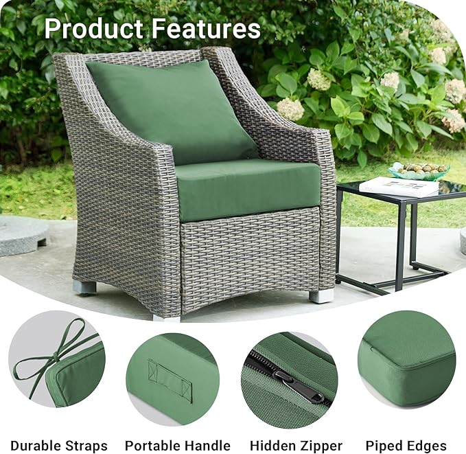 Outdoor Cushions for Patio Furniture,Outdoor Seat Cushion Set 24 x 24 x 5.75 Inch,Waterproof & Fade Resistant Outdoor Chair Cushions,Deep Patio Chair Cushion with Removable Cover,Forest Green