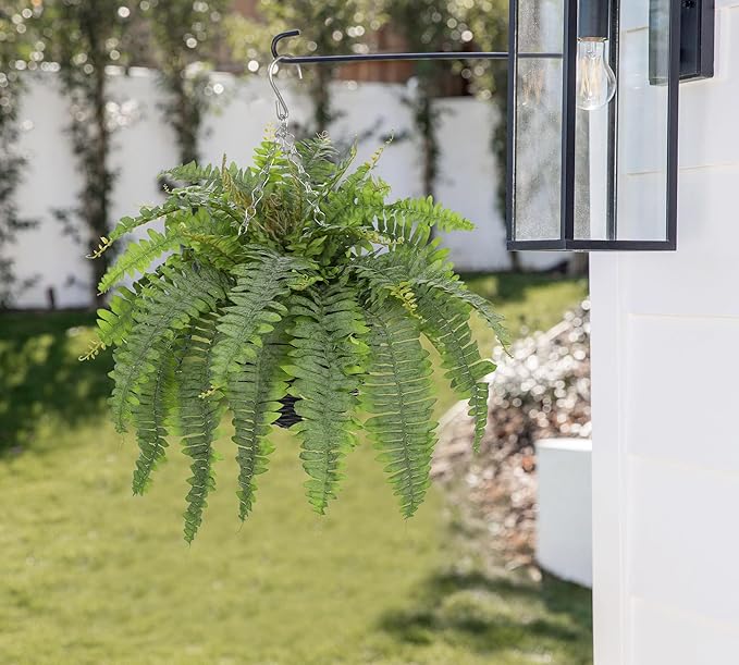 Artificial Fern Hanging Basket Plant 25" Boston Ferns 31 Leaves Greenery Plants with Rattan Pot for Outdoors & Indoor Fake Fern Bush Plant in Pot for Patio Entrance Porch Garden Decor Dusty Green