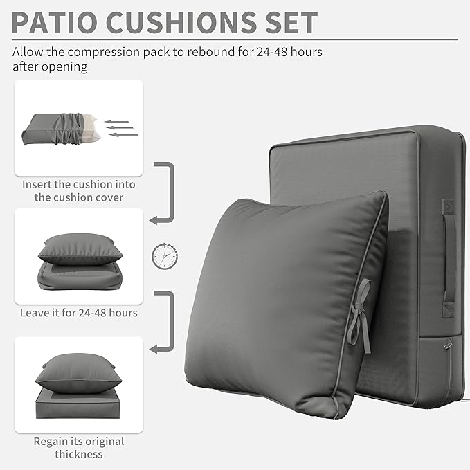 Premium Outdoor Seat Cushion Chair Cushions for Patio Furniture 19 L X 19 W X 4 H Waterproof & Fade Resistant Deep Seat and Backrest Cushion Set with Removable Covers for Chair, Sofa