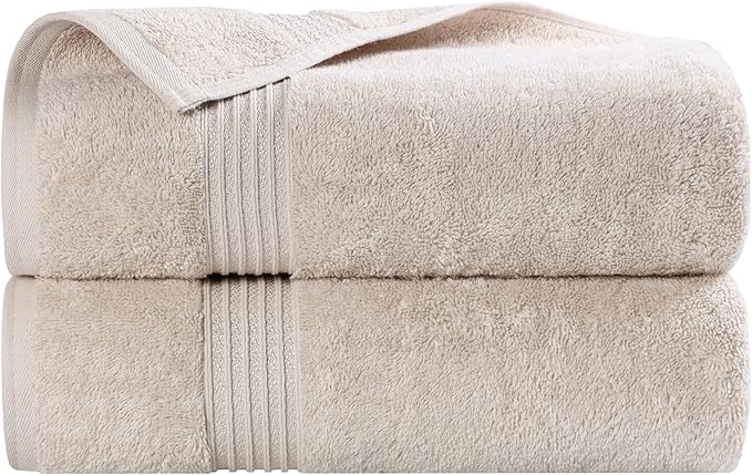 Superior Egyptian Cotton Bath Towel Set, Home Bathroom Towels, Master, Guest Bath, Decor Essentials, Quick Dry, Absorbent, Large Body Towels, Spa, Hotel, Resort, Adult, Kids, Set of 2, Stone