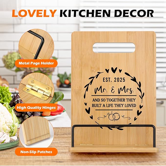 Mr and Mrs Wedding Gifts for Couples 2025, Wedding Gifts for Bride and Groom Cookbook Stand, Gifts for Bridal Shower Engagement Wedding, Mr and Mrs Gifts for Couples Newlyweds Bride to Be