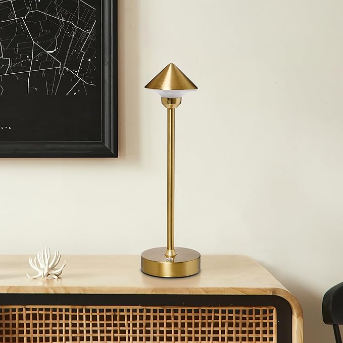 Camden Reed Table Lamp, Desk lamp, 3 Different Lighting Modes, Modern Minimal Design for Dinner/Coffee Table/Restaurant/Bedroom, Cone Gold