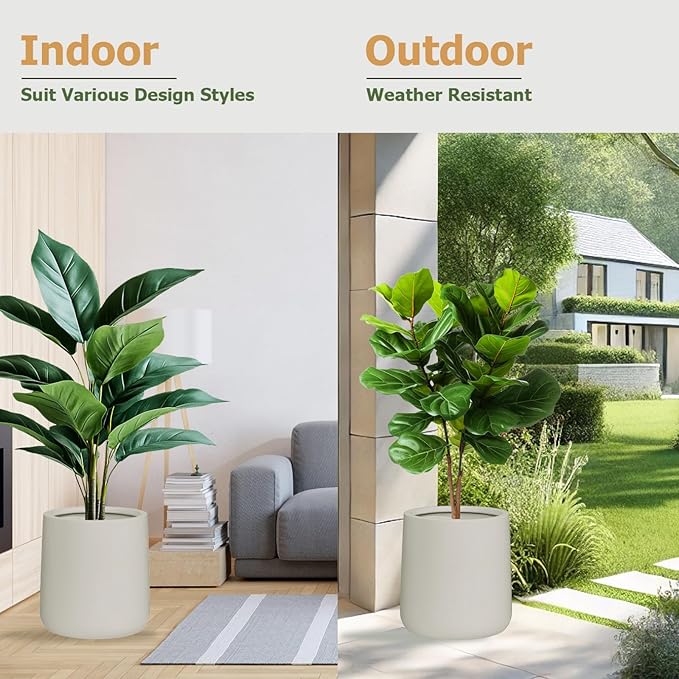 13" H x 12.6" D Conico Fiberstone Round Planter with Drainage Hole, Smooth Finishes, Weather Resistant for Indoor and Outdoor Use, Included 2 Extra Coco Mats (Taupe, 10" Pot Opening)