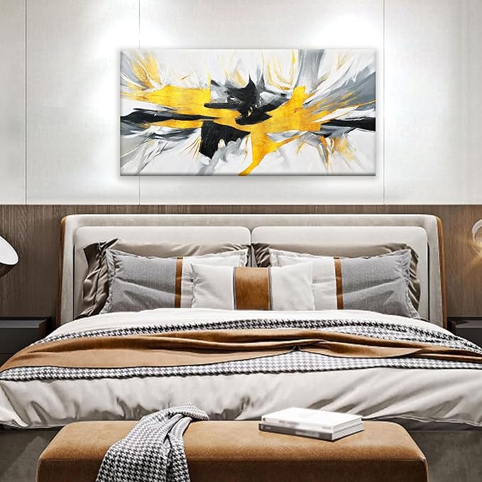 TAIJXAGSG Abstract Black And Gold Wall Art Painting Canvas Art Wall Decor 20 x 40 Inch Decorations Gold And White Wall Art Office Decor Canvas Picture Artwork For Bedroom Kitchen Home Artwork