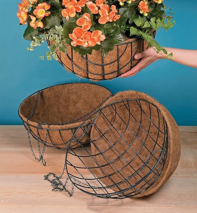 MTB SUPPLY Garden Hanging Baskets 12 Inches - Vintage Geo with Coco-Liner, Pack of 2 Hanging Planter