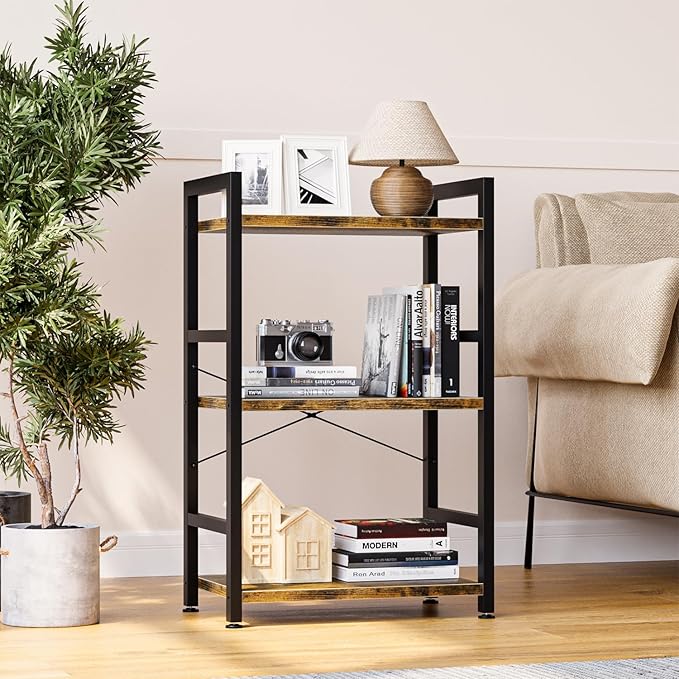 NUMENN 3 Tier Slim Bookshelf, Bookcase Shelf Storage Organizer, Modern Book Shelf for Bedroom, Living Room and Home Office, Vintage