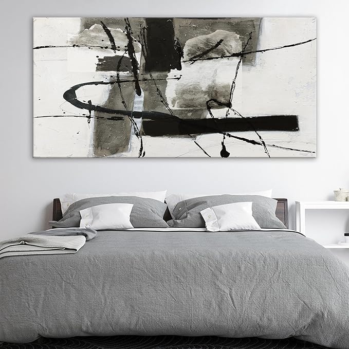 QSQ Large Abstract Wall Art Wall Decor Black And White Wall Art Canvas Picture Painting Artwork For Bedroom Dinning Room Canvas Art Modern Home Decor 29x58 In