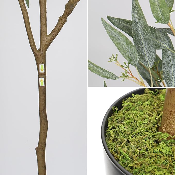 Briful 6ft Artificial Eucalyptus Tree in Black Pot, Realistic Silk Potted Floor Plant Eucalyptus Plant for Home Decor Indoor Outdoor Patio Office, Green Leaf