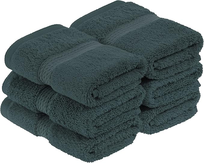 BLUENILEMILLS BNM Egyptian Cotton 6-Piece Towel Set, Includes 6 Face Towels, Attached Loop for Easy Hanging and Storage, Hotel Quality, Perfect for Bathroom, Gym, Shower Space, or Spa, Teal
