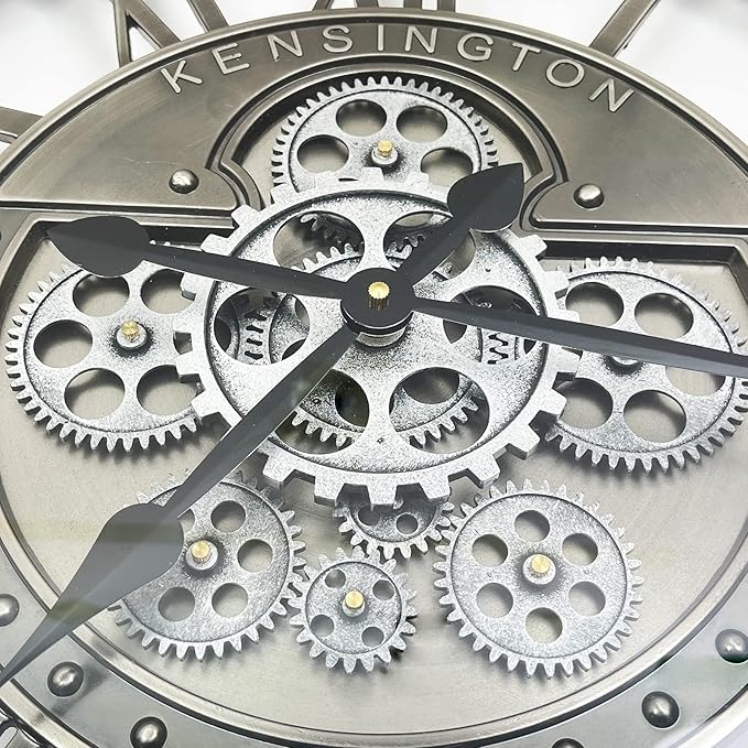 DORBOKER Real Moving Gears Wall Clock Large Modern Metal Clocks for Living Room Decor, Industrial Steampunk Unique Vintage Rustic Decorative Clock for Home Farmhouse Office, 21 Inch,Gunmetal Roman