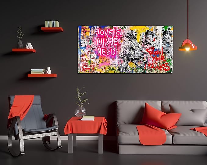 JKWALL77 Banksy Wall-Art - Graffiti Canvas Wall Art - Abstract Wall Decor For Living Room Large Size Ready To Hang Size 59" x 29"
