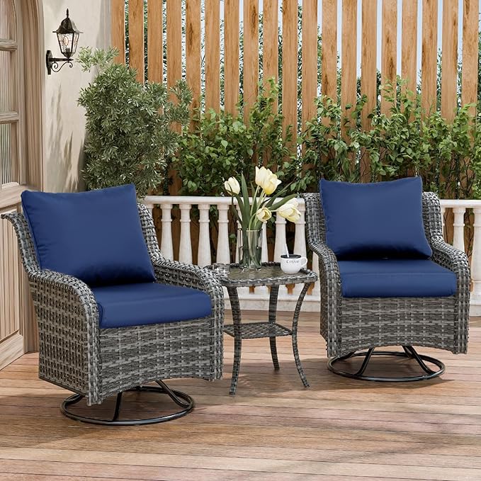 BPS 24x24 Inch Deep Seat Outdoor Cushions Set of 2, Navy Blue Fade-Resistant and Water-Resistant Patio Chair Cushions for Wicker Chairs, Sofas, Love Seats