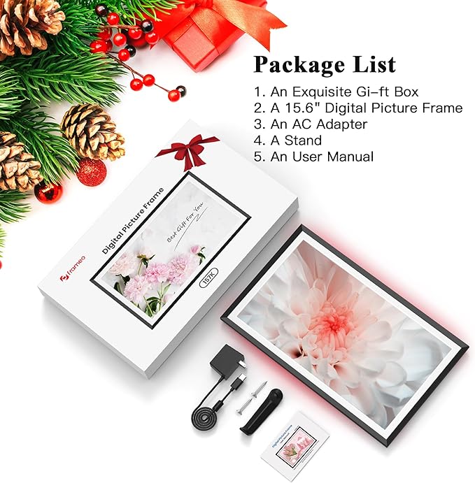 Frameo 15.6" Large Digital Picture Frame, Smart WiFi Electronic Photo Frame with LED Light 1920 x 1080 FHD IPS Touch Screen 32GB Memory Auto-Rotate Wall Mounted Slideshow, Share Photos/Video Anywhere