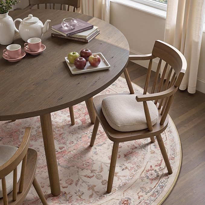 PADOOR-Vintage 6FT Round Rug-Rugs for Living Room-Soft Pink Circle Rug-Machine Washable Rugs for Bedroom-Non Slip Carpet-Rug for Dining Room Living Room Bedside Office