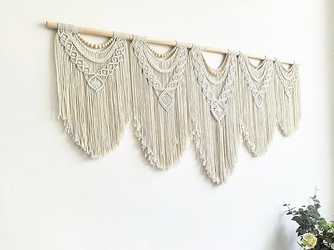 Extral Large macrame wall hanging, 71'' W x 32'' L boho wall art tapestry wall decor for urban entryway,living room,bedroom decor, headboard woven wall art, big fiber art over couch art for Yarn hallway