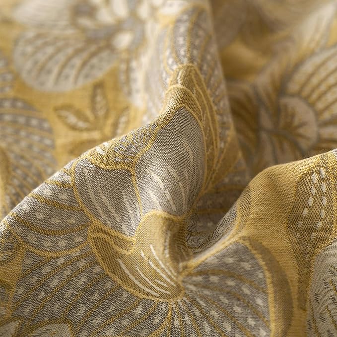 VM VOUGEMARKET Jacquard Flower Duvet Cover King with 2 Pillowcases,Retro Golden Yellow Bedding Set,Soft Breathable Yarn-Dyed Cotton Duvet Cover with Zipper Closure