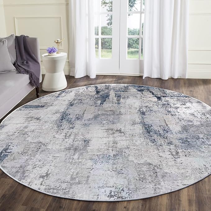 vivorug Round Rug 6ft Abstract Round Area Rug Non-Slip Indoor Carpet for Living Room Bedroom Entryway, Stain Resistant Home Decor Circle Rug, Grey/Navy