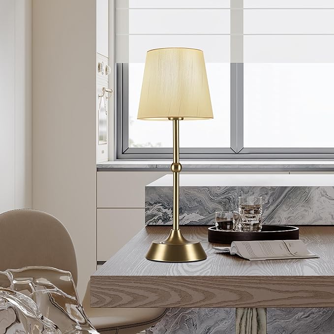 Cordless Cold Table Lamp,LED Portable Dimmable Desk Lamp,6000mA Battery Powered Table Lamp,Touch Control Fabric Table Light for Dining Room,Bedroom,Bar,Camping,Balcony .(LED Bulb Included)