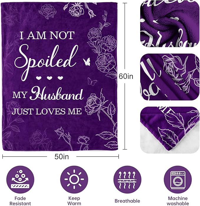 CENSIHER Gifts for Her Wife, Romantic Wife Gift from Husband, Anniversary Wedding Gifts for Women Her, Wifey Birthday Ideas, Spoiled Blanket 60x50in, Best Valentines Mothers Day Presents