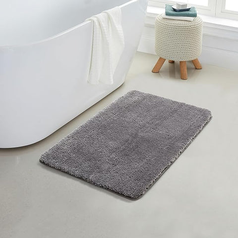 YHF Bathroom Rugs 17" X 24", Extra Thick & Soft Microfiber Shaggy, Machine Washable Bath Mats, Absorbent Bath Rugs, Non-Slip Rubber Backing Bath Mat for Bathroom Floor, Tub and Shower, Grey