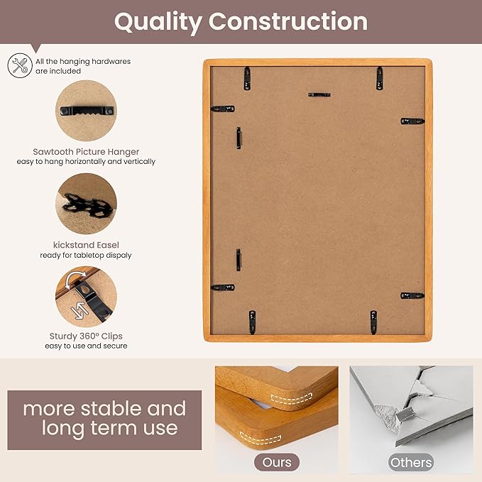 16 x 20 Picture Frame - Solid Teak Wood 16x20 Poster Frame, 16''x20'' Picture Frame With Mat For 11x14, Tempered Glass and Hanging Hardware Included, 20 x 16 Wall Art Wood, Natural Teak