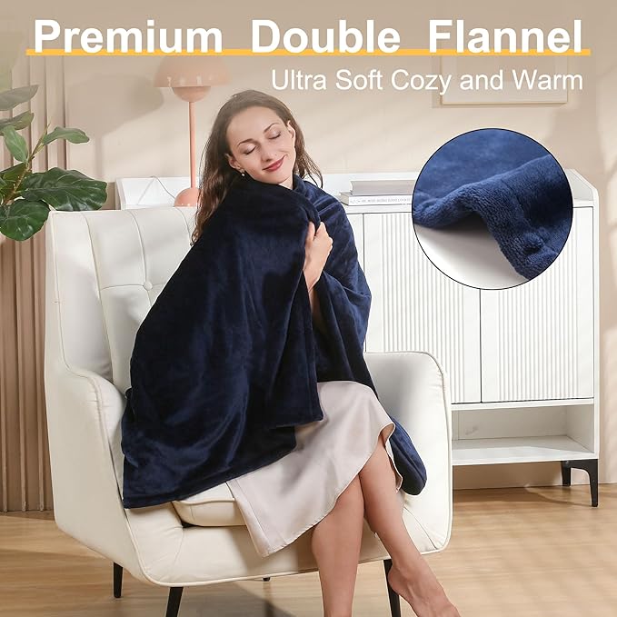 Gintao Electric Heated Blanket Throw,Double Flannel Electric Throw with 3 Heating Levels,ETL&FCC Certified, 4H Auto Off Overheat Protection,Heating Blanket for Home Office,Gifts,50"x60",Blue