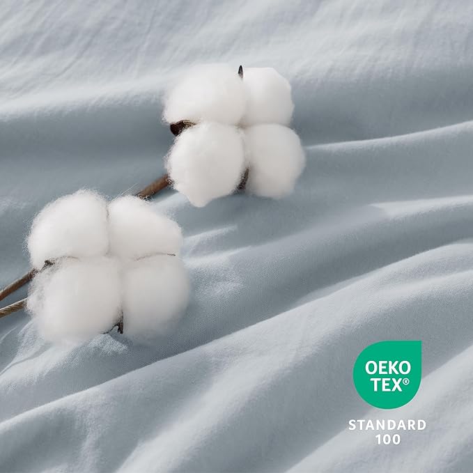 Bedsure 100% Stone Washed Cotton Duvet Cover Queen - Cornflower Blue Minimalist Duvet Cover Linen Like for All Seasons - GentleSoft™ Plain Simple Bedding, 3 Pieces (Cornflower Blue, Queen, 90"x90")