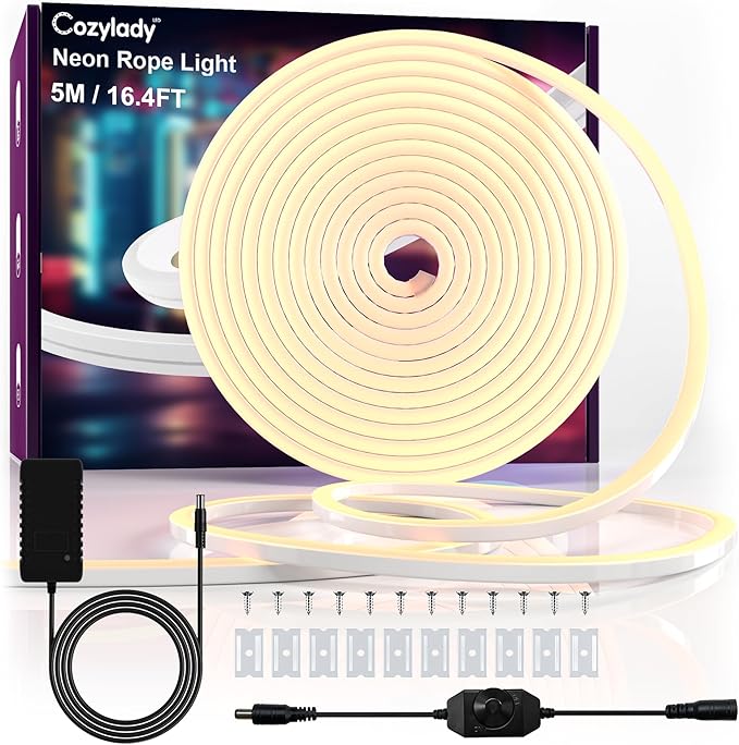Cozylady 20Ft RGB LED Neon Rope Lights for Bedroom, 6m LED Strip Lamp with Double Sided Adhesive Tape, App/Remote Control Waterproof DIY Lights Decorate The Outdoor and Indoor of Your Home.