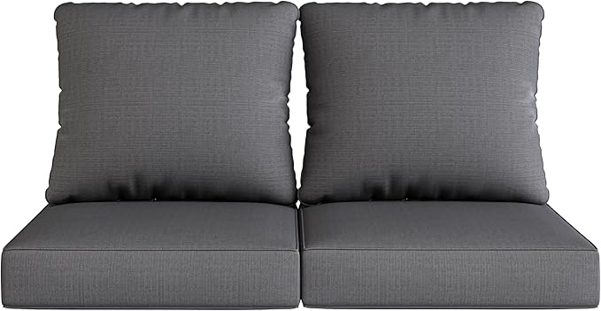UIXE Outdoor Deep Seat Cushion Set with Slipcovers, Patio Furniture Cushions & Back Pillow, Sectional Sofa Bistro Chair Cushion - Gray, Set of 2