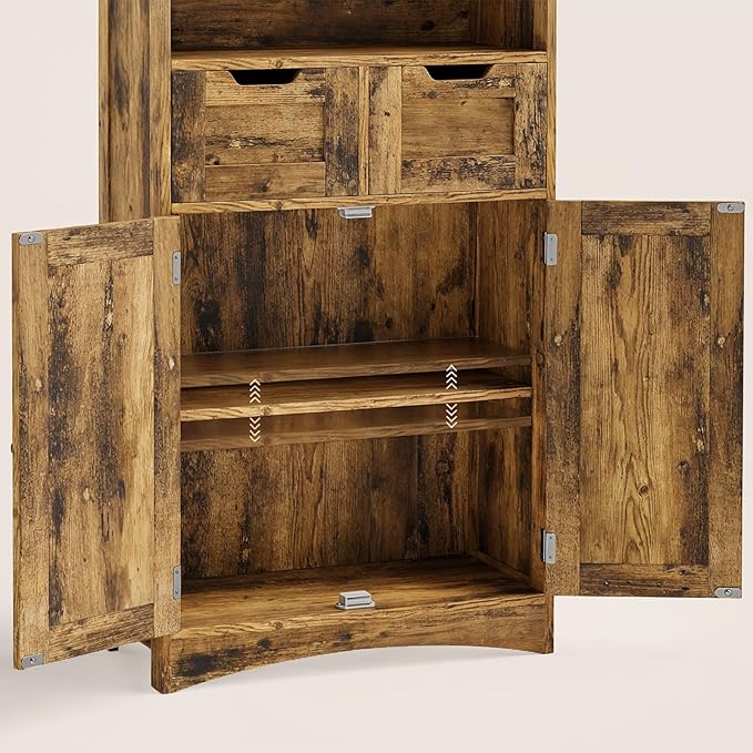 Gizoon Storage Cabinet, Bathroom Cabinet with 2 Drawers and Adjustable Shelves, Freestanding Storage Organizer with Doors for Bathroom, Living Room, Kitchen, Home Office, Hallway