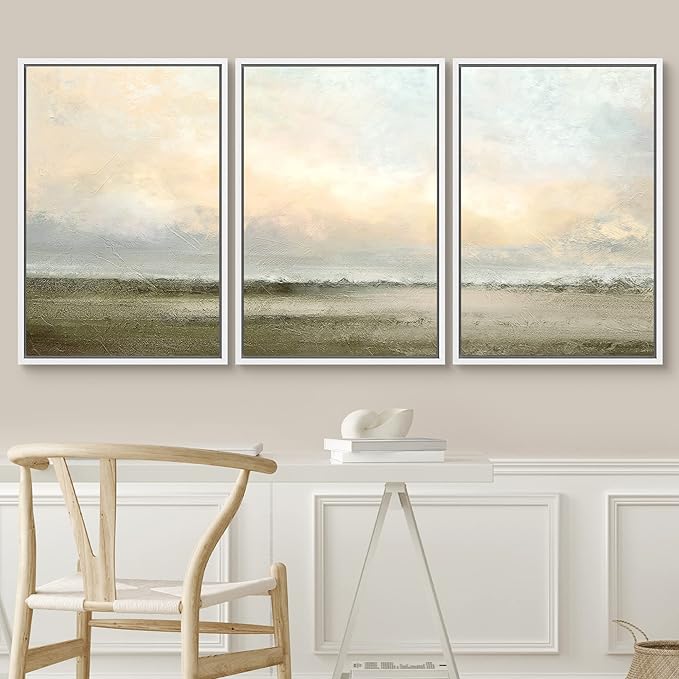 SIGNWIN Framed Canvas Print Wall Art Set Minimal Pastel Sunset Desert Landscape Nature Abstract Illustrations Modern Art Decorative Nordic Rustic for Living Room, Bedroom, Office - 24"x36"x3 White