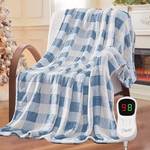 Homemate Electric Blanket Heated Throw - 50“x60“ Ultra Soft Cozy Flannel Heating Blanket with 10 Fast Heat Levels 8 Hours Auto Off Over-Heated Protection ETL Certification Keep Warm in Home Office