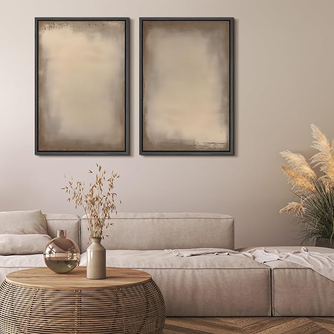 MUDECOR Framed Canvas Print Wall Art Neutral Minimalist Modern Abstract in Beige and Taupe Illustrations Modern Art Decorative Bohemian Colorful for Living Room, Bedroom, Office - 24"x36"x2 Black