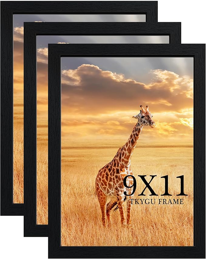 9 x 11 Picture Frame Set of 3, Poster Photo frame, Horizontal and Vertical Formats for Wall or Tabletop, 9 x 11 Black Wooden Frame with Shatter Resistant Plexiglass, best gift
