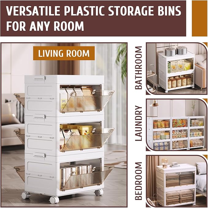 QudraKast 3-Tier Stackable Plastic Storage Bins - 67QT Stackable Storage Bins - Closet Organization and Storage, Suitable for Bedroom, Organization and Storage Boxes for Study, Toy Room, Office