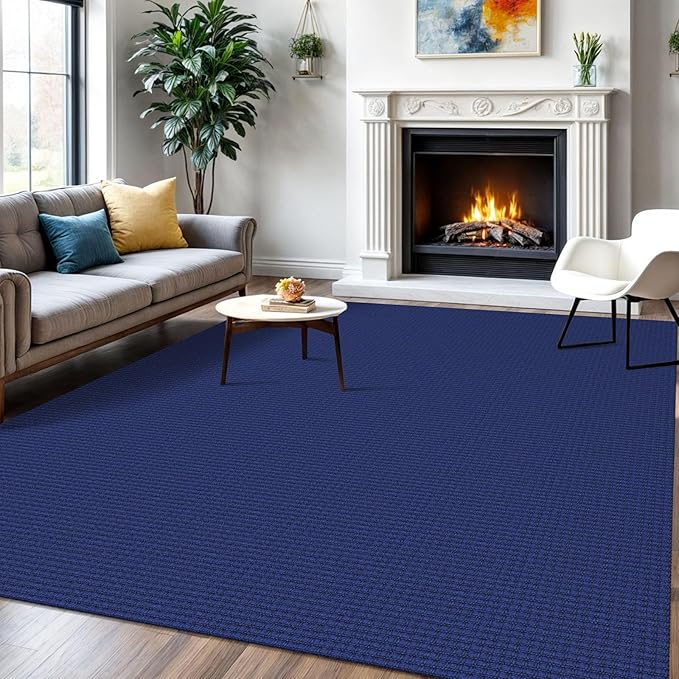 IOHOUZE Washable Area Rug 6x9 Non Slip Rugs for Living Room, Dining Room Rugs Bedroom Rug, Woven Braided Indoor Floor Carpet for Living Room Nursery, Royal Blue/Navy