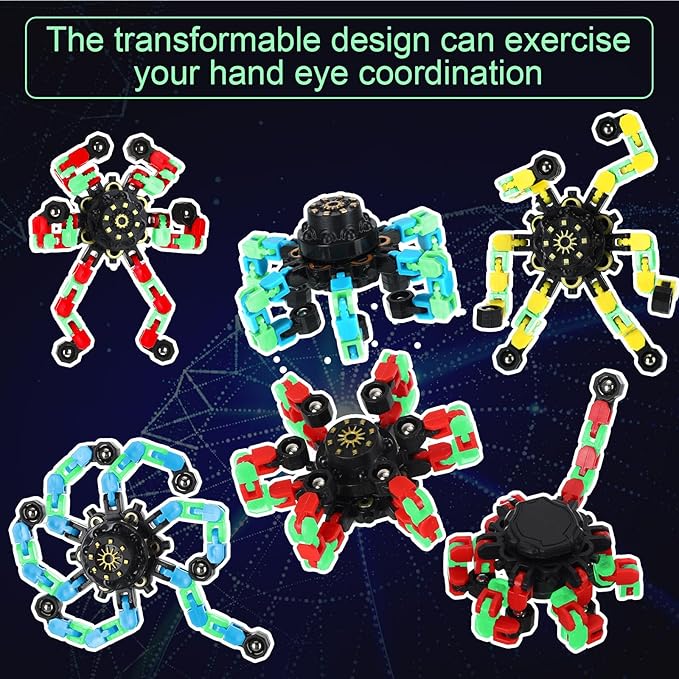 40 Pack Funny Sensory Fidget Toy Transformable Chain Robot Finger Toy DIY Deformation Robot Mechanical Spinners Stress Relief Autistic Gifts for Adult Teen Prize Stuffer Party Favor (Luminous)