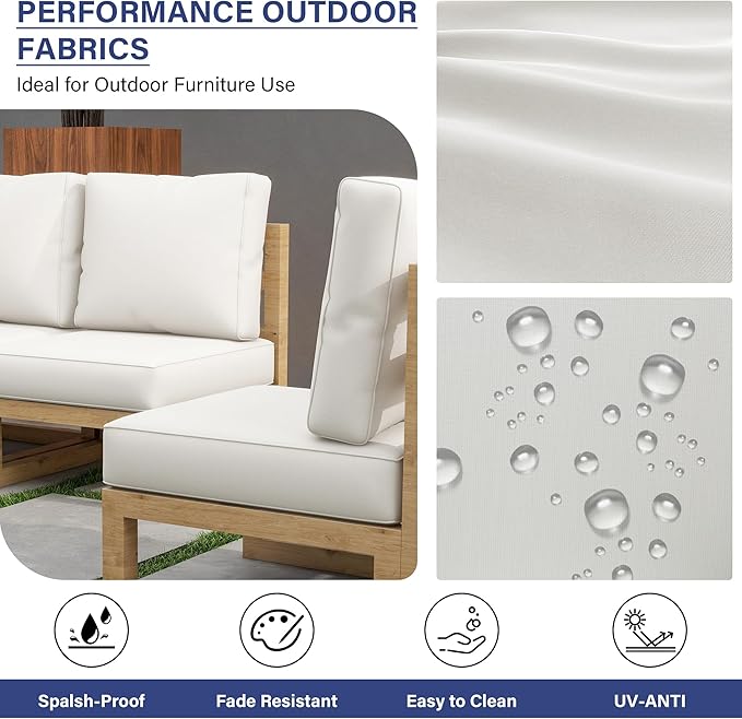 UIXE Outdoor Deep Seat Cushion Set with Slipcovers, Patio Furniture Cushions & Back Pillow, Water-Resistant Outdoor Cushion Cover Backyard Sectional Sofa Cushions for Bistro Chair - Beige