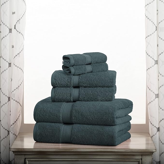 BLUENILEMILLS Premium Towel Collection, Egyptian Cotton Towels for Shower and Bathroom Assorted 6-Piece Towel Set, 30" x 55", 20" x 30", 13" x 13", Teal by Blue Nile Mills