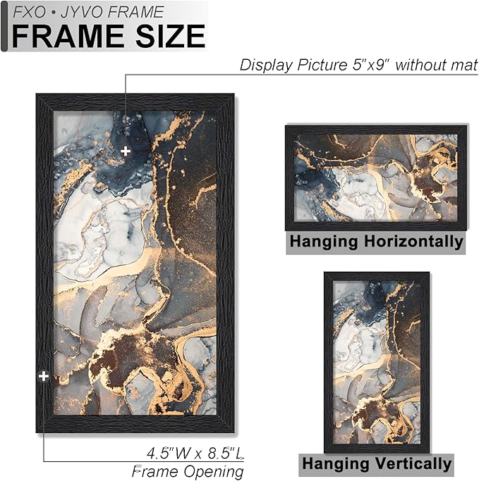 Engineered Wood 5x9 Picture Frame Set of 6, Black Frame for 5 x 9 Inch Picture Poster Photo, Light Weight 5 by 9 Frame with Wood-grain for Wall - 6 Pack/Black/5"x9"