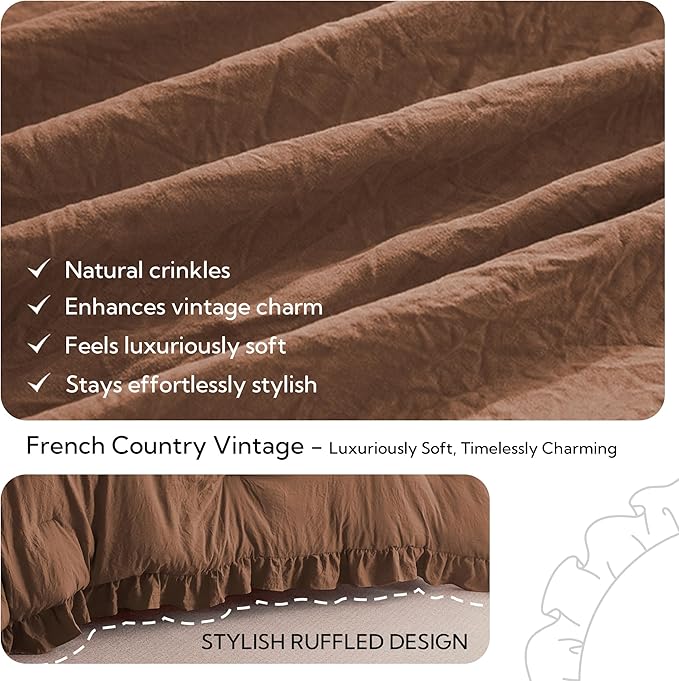 MR&HM Mocha Mousse Ruffle Comforter Set, Twin Comforter Sets for College Dorm,Boho Bed in a Bag Set 5 Pieces with 1 Comforter,1 Flat Sheet, 1 Fitted Sheet,1 Pillowcases & 1 Pillow Shams