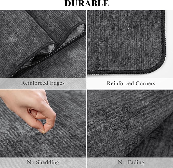Washable Rug 6x9 Area Rugs for Living Room - Stain Resistant Non-Slip Backing Boho Rug for Bedroom,Durable & Ultra-Thin Vintage Large Area Rug(6x9,Black)