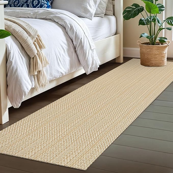 IOHOUZE Washable Runner Rug 2x7 Non Slip Runners for Hallways Entryway Runner Indoor, Kitchen Rugs Woven Cotton Floor Carpet for Kitchen Hall Entrance Bedroom, Warm Beige/Orange/Apricot