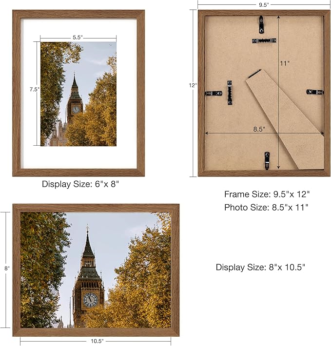 Axeman Diploma Frame For 8.5x11 Certificate Document | Solid Oak Wood 8.5 By 11 Picture With Mat For 6x8 | 8 1/2 x 11 Certificate Frame | Plexiglass And Hanging Hardware Included | Walnut, 3 PCs