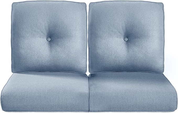 22x25/22x24 Outdoor Seat Cushions Set of 2 - Comfortable High Back Water-Resistant Patio Wicker Chairs Cushion for Dining Rocker Glider Loveseat Couch Sectional Sofa - Baby Blue/Button