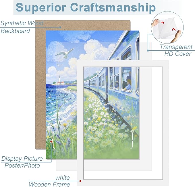 KTKDE 16x24 Picture Frame Wooden White,Poster Frames with Polished Plexiglass, Wall Hanging Large Studio Gallery Photo Frames Decorating for Minimalist Style Suitable,Any style Best